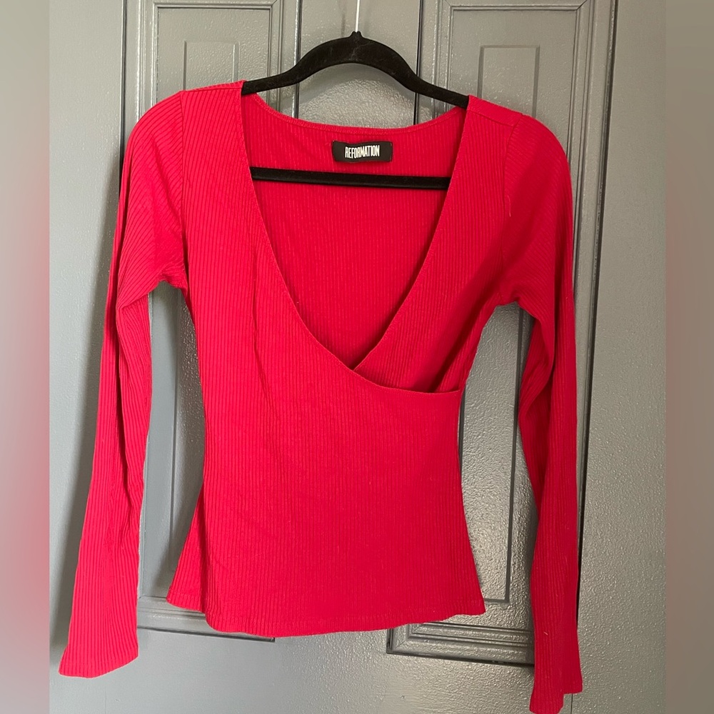 Reformation Faux Wrap Plunge Top
